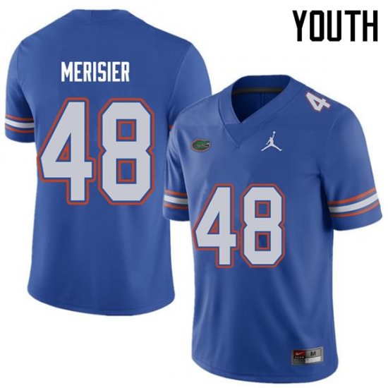 Youth Florida Gators #48 Edwitch Merisier NCAA Jordan Brand Royal Authentic Stitched College Football Jersey NQJ8462WC